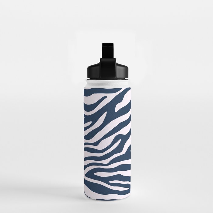 Navy Blue Zebra Animal Print Water Bottle Gallery Image 2