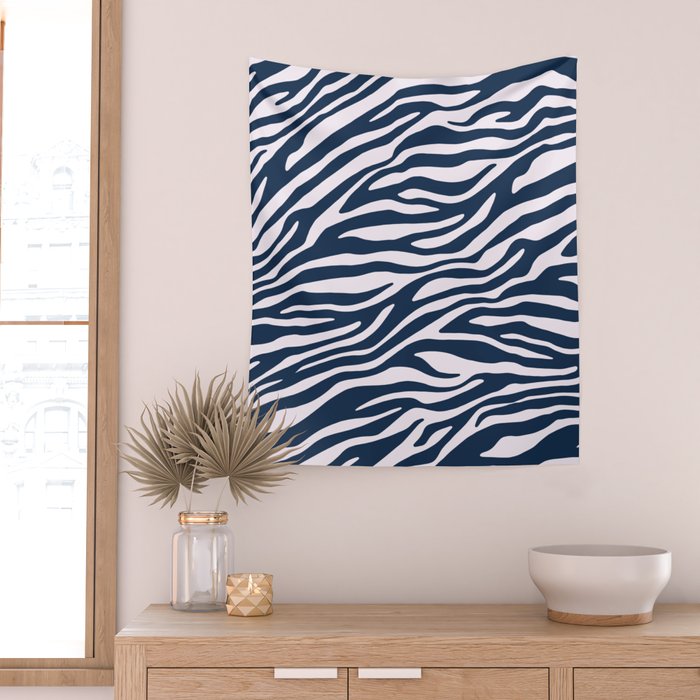 Navy Blue Zebra Animal Print Wall Tapestry Gallery Image 2