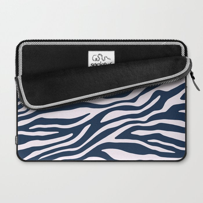 Navy Blue Zebra Animal Print Laptop Sleeve Gallery Image 2