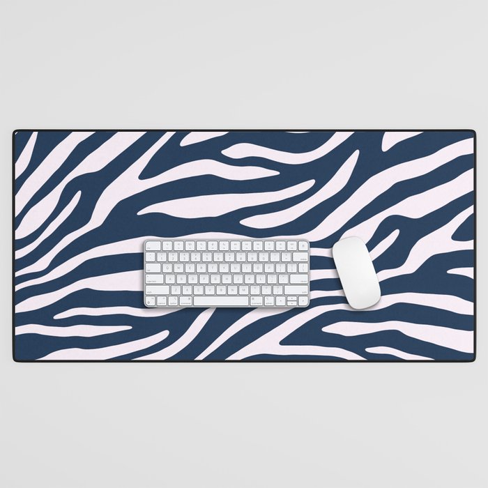Navy Blue Zebra Animal Print Desk Mat Gallery Image 1