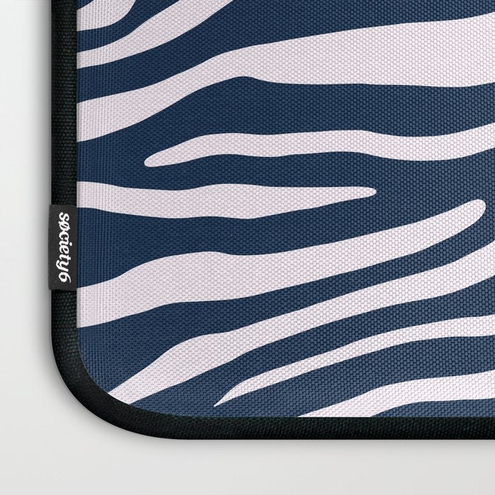 Navy Blue Zebra Animal Print Laptop Sleeve Gallery Image 3