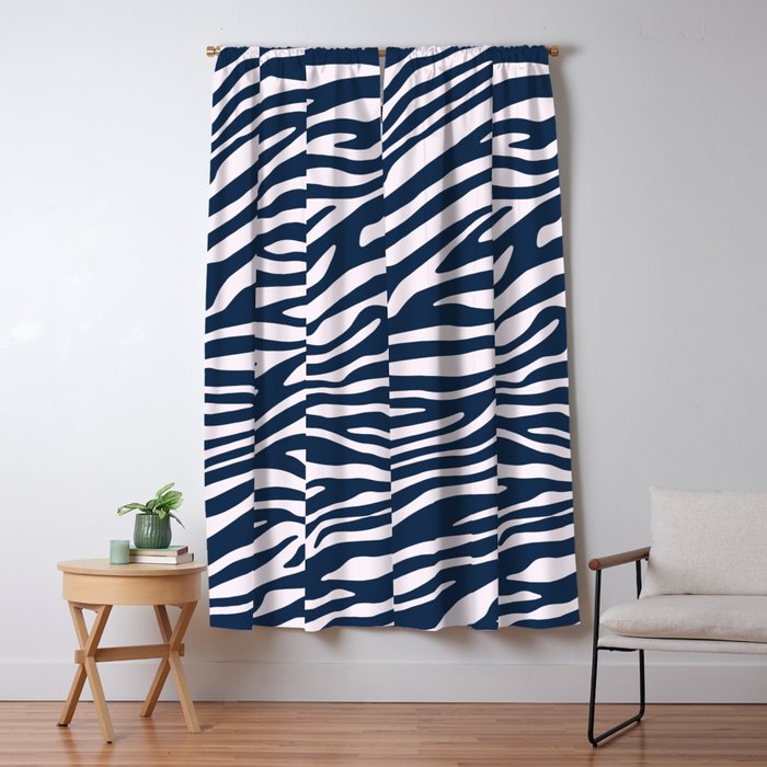 Navy Blue Zebra Animal Print Window Curtain Gallery Image 5