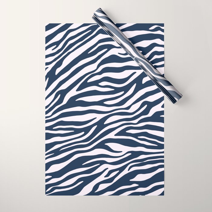 Navy Blue Zebra Animal Print Wrapping Paper Gallery Image 1