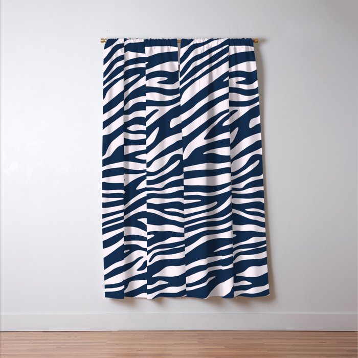 Navy Blue Zebra Animal Print Window Curtain Gallery Image 3