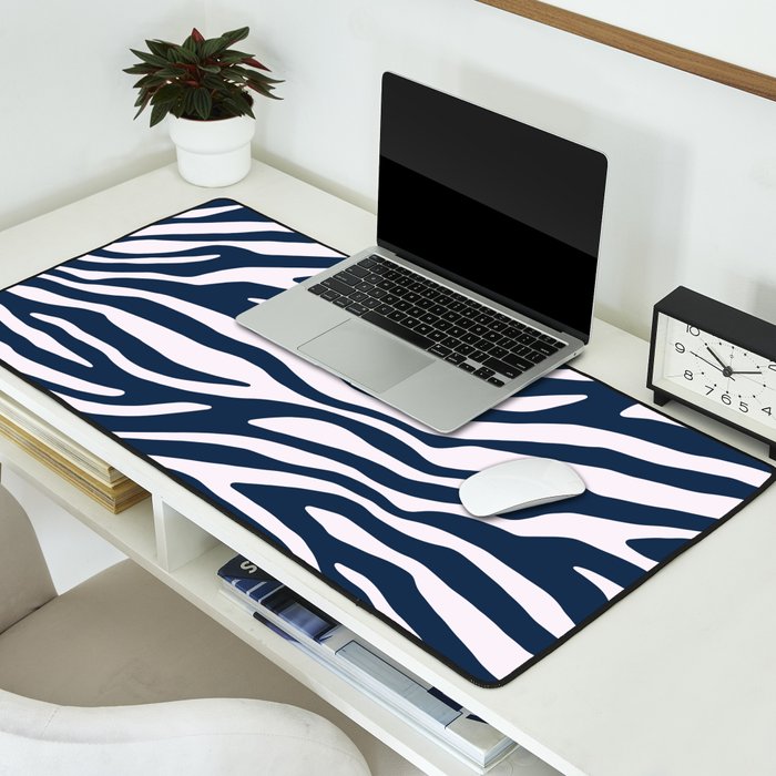 Navy Blue Zebra Animal Print Desk Mat Gallery Image 2