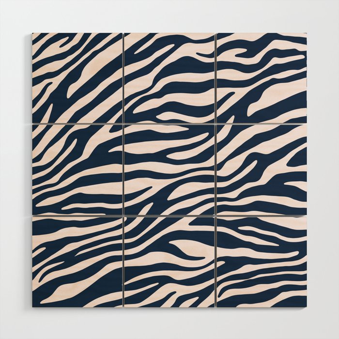 Navy Blue Zebra Animal Print Wood Wall Art Gallery Image 1