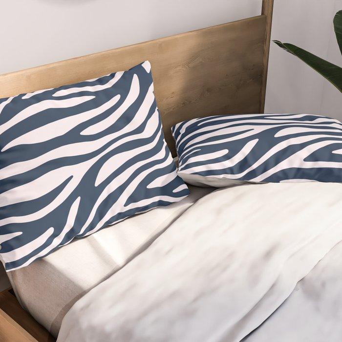 Navy Blue Zebra Animal Print Pillow Sham Gallery Image 2