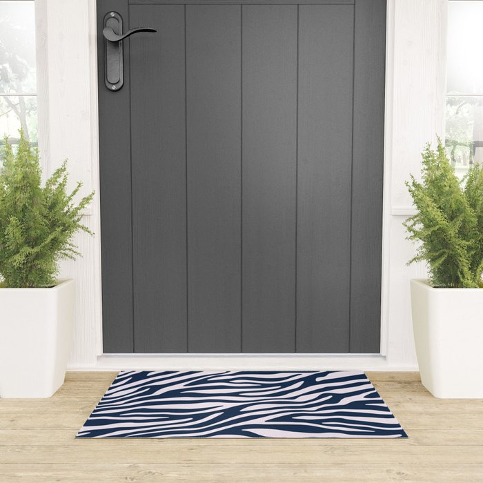 Navy Blue Zebra Animal Print Welcome Mat – Society6