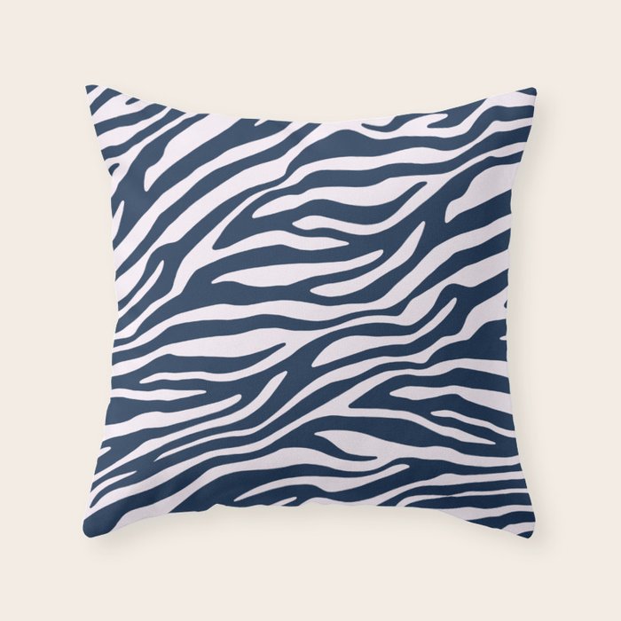 Navy Blue Zebra Animal Print Throw Pillow Gallery Image 6