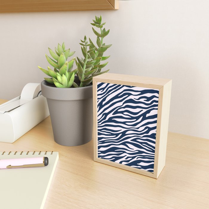 Navy Blue Zebra Animal Print Mini Art Print Gallery Image 2