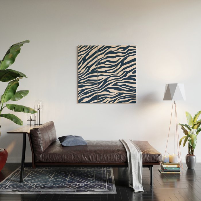 Navy Blue Zebra Animal Print Wood Wall Art Gallery Image 2