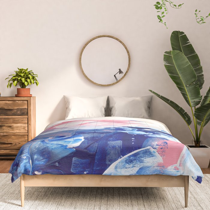 Ejaaz Haniff Abstract Acrylic Palette Knife Painting Blue Pink: 'Summer Storm' Comforter Gallery Image 3