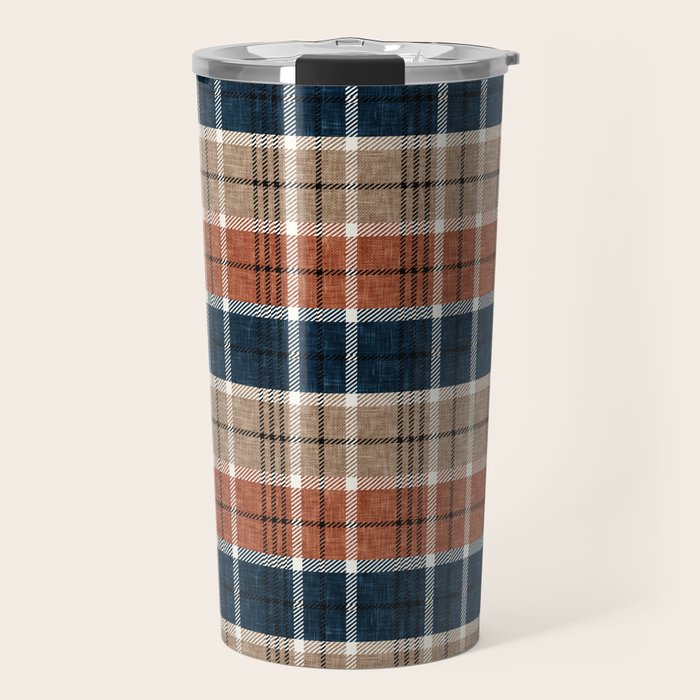 fall plaid - navy, orange & tan Travel Mug Gallery Image 1