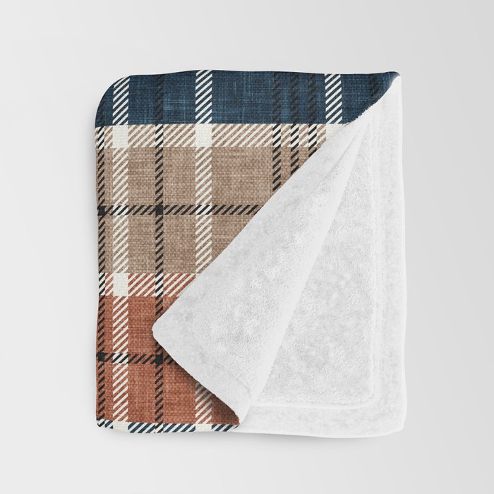 fall plaid - navy, orange & tan Throw Blanket Gallery Image 3