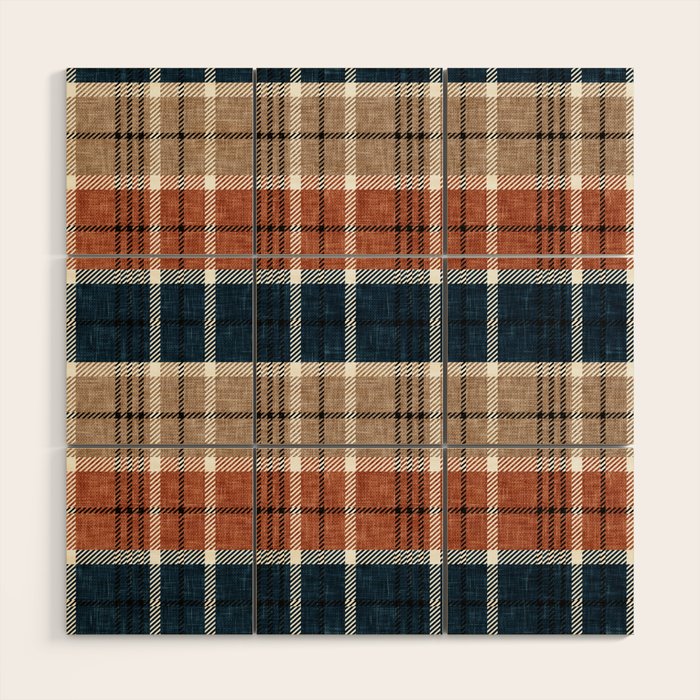 fall plaid - navy, orange & tan Wood Wall Art Gallery Image 1