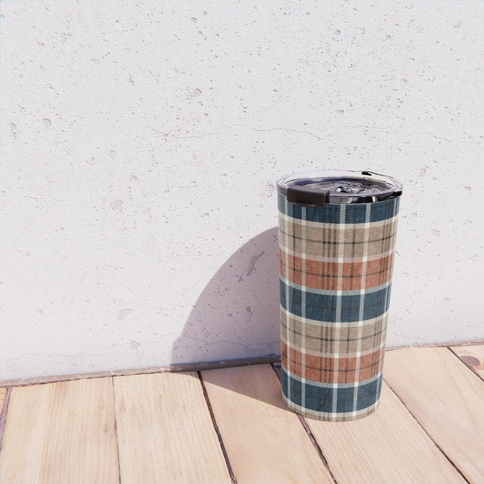 fall plaid - navy, orange & tan Travel Mug Gallery Image 4