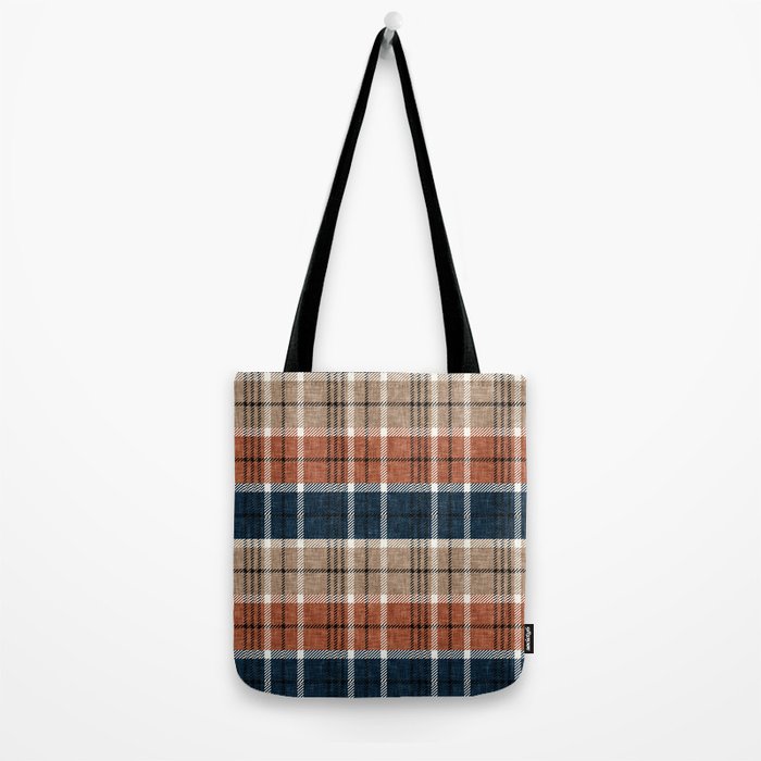 fall plaid - navy, orange & tan Tote Bag Gallery Image 2