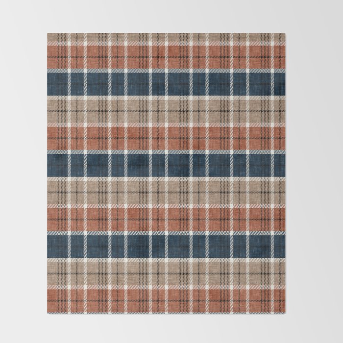 fall plaid - navy, orange & tan Throw Blanket Gallery Image 2