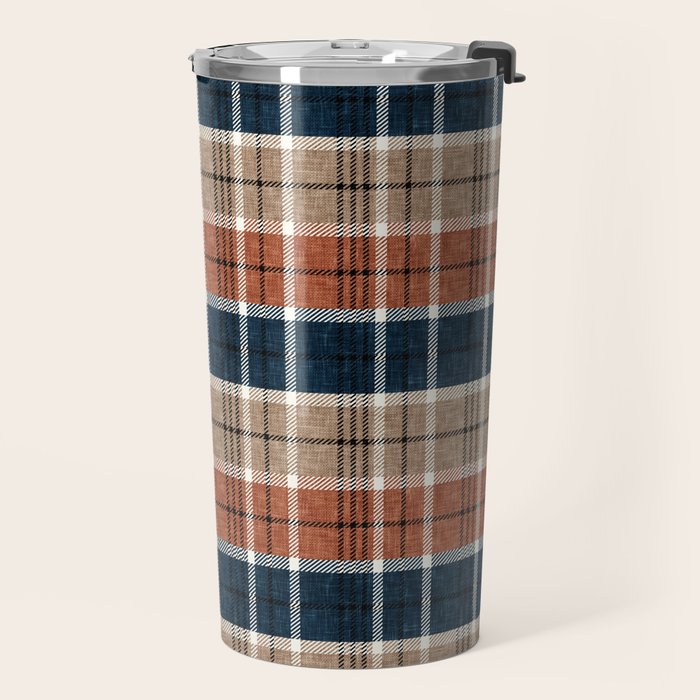 fall plaid - navy, orange & tan Travel Mug Gallery Image 2