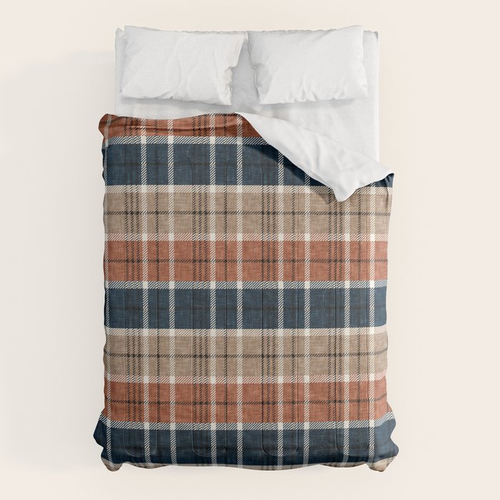 fall plaid - navy, orange & tan Comforter Gallery Image 6