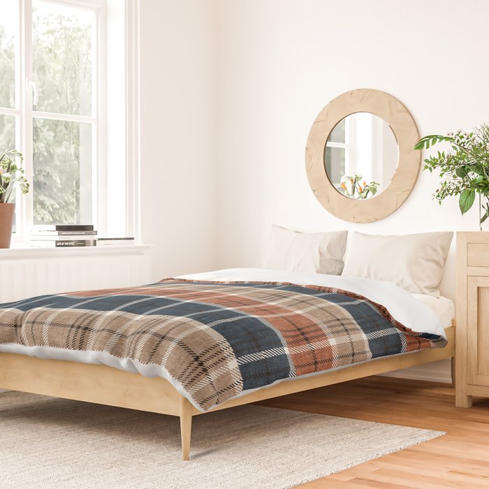 fall plaid - navy, orange & tan Duvet Cover Gallery Image 2