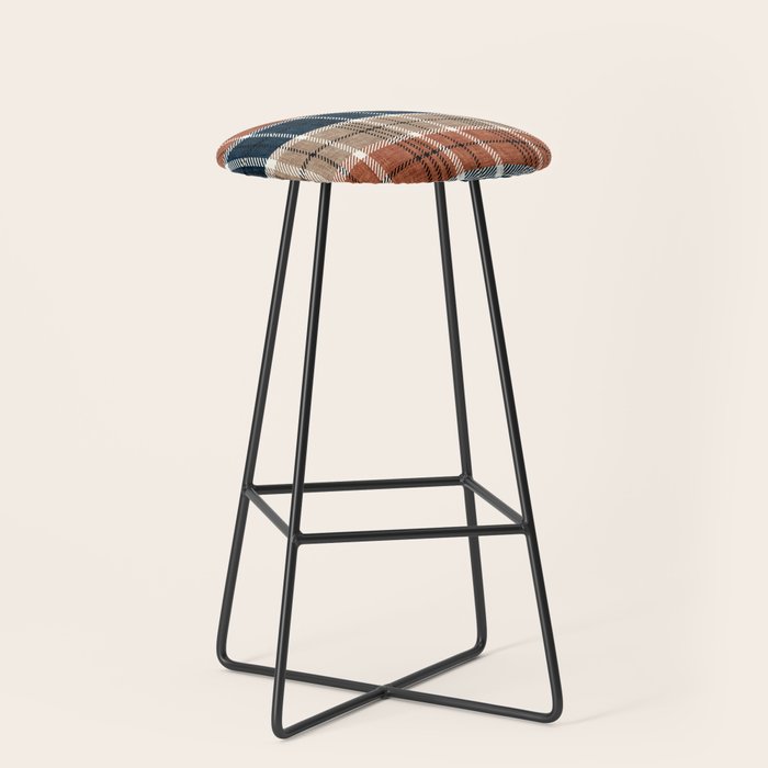 fall plaid - navy, orange & tan Stool Gallery Image 1