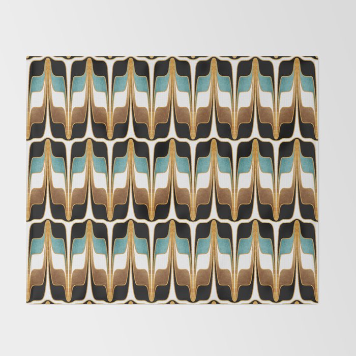 Mid Century Modern Liquid Watercolor Abstract / Faux Gold, Ocean Blue Teal, Brown, Black, White/ V1 Throw Blanket Gallery Image 2