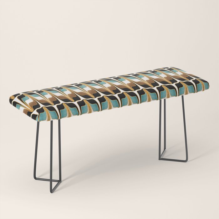 Mid Century Modern Liquid Watercolor Abstract / Faux Gold, Ocean Blue Teal, Brown, Black, White/ V1 Bench Gallery Image 1