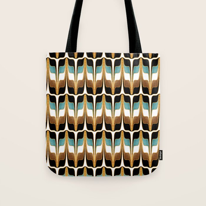 Mid Century Modern Liquid Watercolor Abstract / Faux Gold, Ocean Blue Teal, Brown, Black, White/ V1 Tote Bag Gallery Image 1