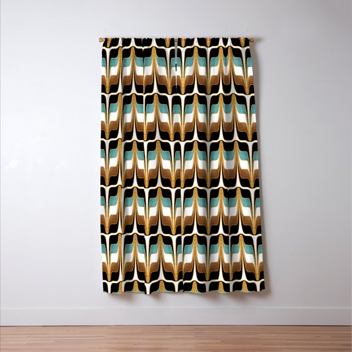 Mid Century Modern Liquid Watercolor Abstract / Faux Gold, Ocean Blue Teal, Brown, Black, White/ V1 Window Curtain Gallery Image 3