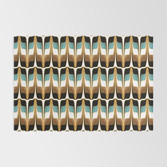 Mid Century Modern Liquid Watercolor Abstract / Faux Gold, Ocean Blue Teal, Brown, Black, White/ V1 Rug Gallery Image 2