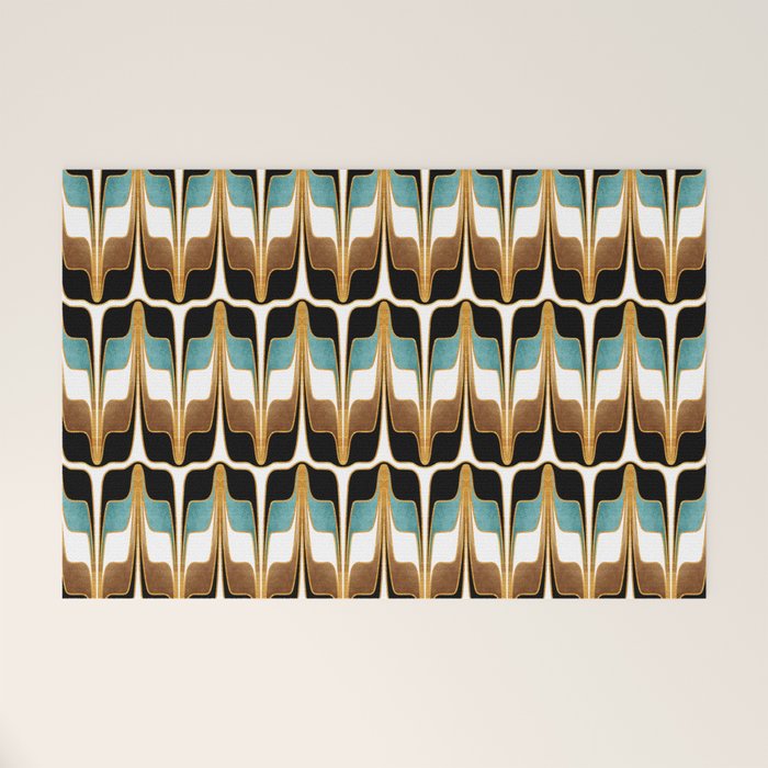 Mid Century Modern Liquid Watercolor Abstract / Faux Gold, Ocean Blue Teal, Brown, Black, White/ V1 Welcome Mat Gallery Image 1