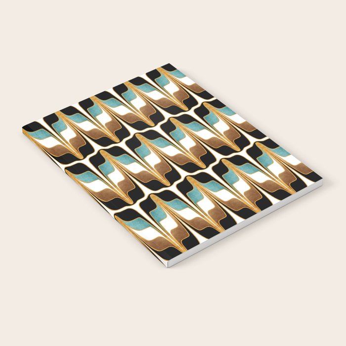 Mid Century Modern Liquid Watercolor Abstract / Faux Gold, Ocean Blue Teal, Brown, Black, White/ V1 Notebook Gallery Image 2