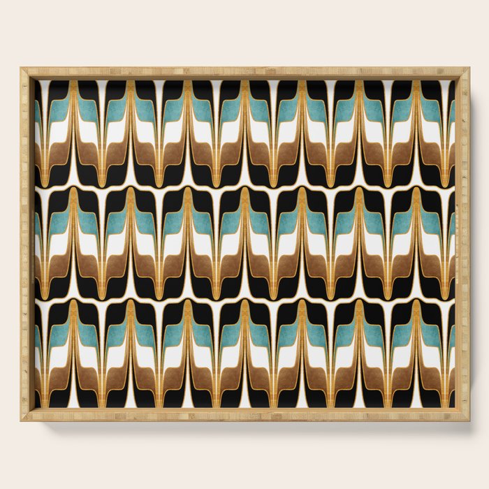 Mid Century Modern Liquid Watercolor Abstract / Faux Gold, Ocean Blue Teal, Brown, Black, White/ V1 Serving Tray Gallery Image 1