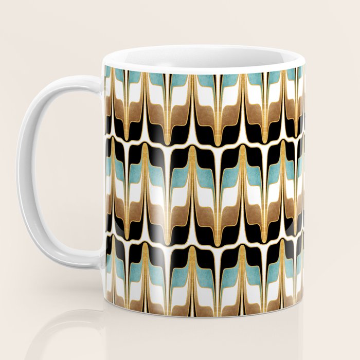 Mid Century Modern Liquid Watercolor Abstract / Faux Gold, Ocean Blue Teal, Brown, Black, White/ V1 Coffee Mug Gallery Image 3