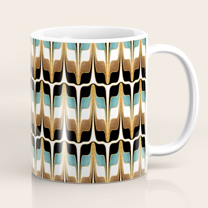 Mid Century Modern Liquid Watercolor Abstract / Faux Gold, Ocean Blue Teal, Brown, Black, White/ V1 Coffee Mug Gallery Image 1