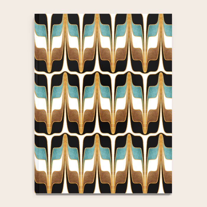 Mid Century Modern Liquid Watercolor Abstract / Faux Gold, Ocean Blue Teal, Brown, Black, White/ V1 Notebook Gallery Image 4