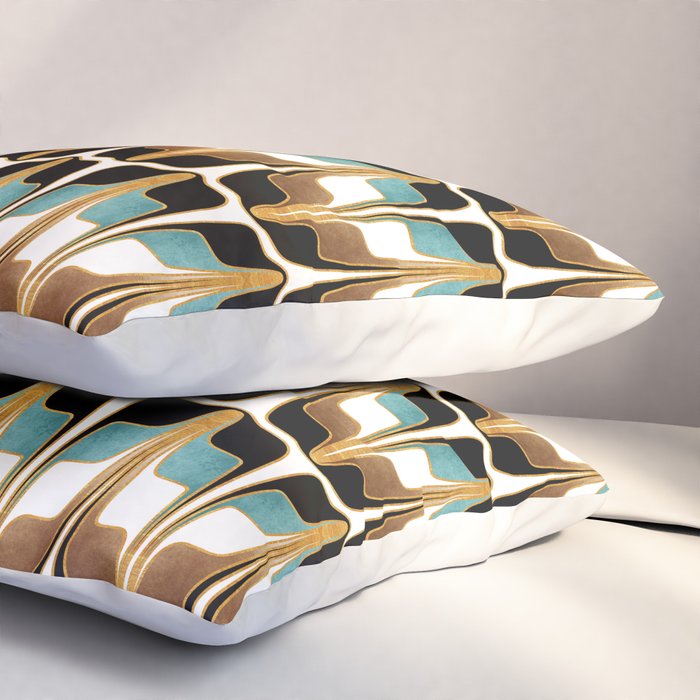 Mid Century Modern Liquid Watercolor Abstract / Faux Gold, Ocean Blue Teal, Brown, Black, White/ V1 Pillow Sham Gallery Image 3