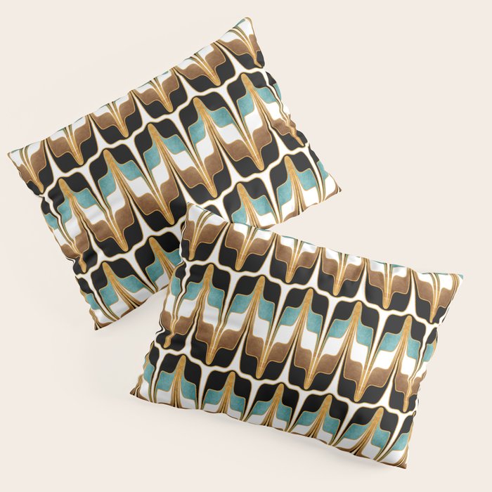 Mid Century Modern Liquid Watercolor Abstract / Faux Gold, Ocean Blue Teal, Brown, Black, White/ V1 Pillow Sham Gallery Image 3