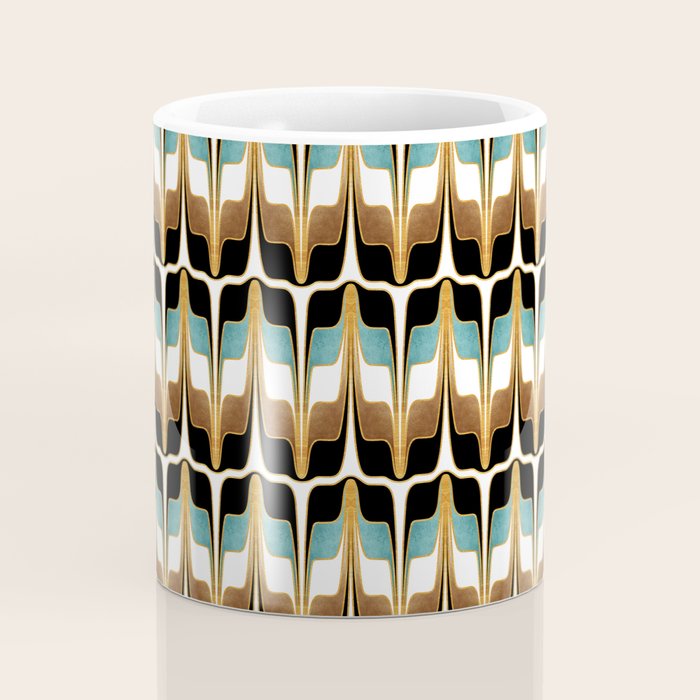 Mid Century Modern Liquid Watercolor Abstract / Faux Gold, Ocean Blue Teal, Brown, Black, White/ V1 Coffee Mug Gallery Image 4