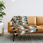 Mid Century Modern Liquid Watercolor Abstract / Faux Gold, Ocean Blue Teal, Brown, Black, White/ V1 Throw Blanket Gallery Image 1