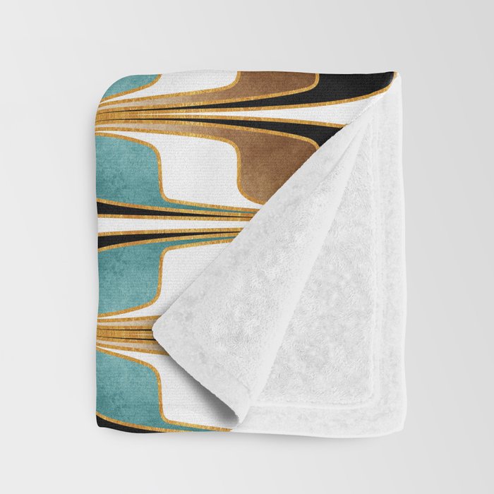 Mid Century Modern Liquid Watercolor Abstract / Faux Gold, Ocean Blue Teal, Brown, Black, White/ V1 Throw Blanket Gallery Image 3