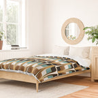 Mid Century Modern Liquid Watercolor Abstract / Faux Gold, Ocean Blue Teal, Brown, Black, White/ V1 Duvet Cover Gallery Image 2