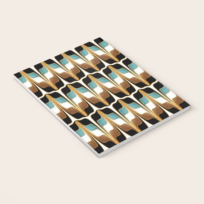 Mid Century Modern Liquid Watercolor Abstract / Faux Gold, Ocean Blue Teal, Brown, Black, White/ V1 Notebook Gallery Image 3