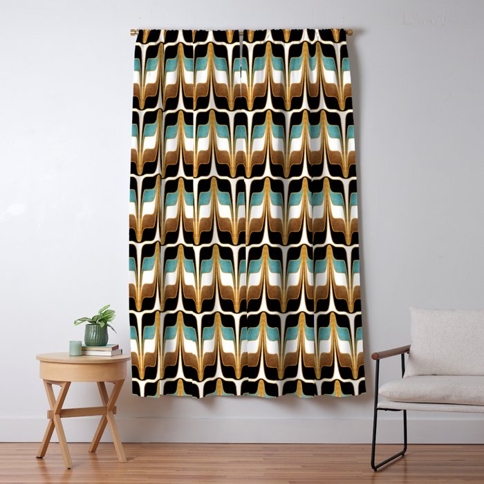Mid Century Modern Liquid Watercolor Abstract / Faux Gold, Ocean Blue Teal, Brown, Black, White/ V1 Window Curtain Gallery Image 5