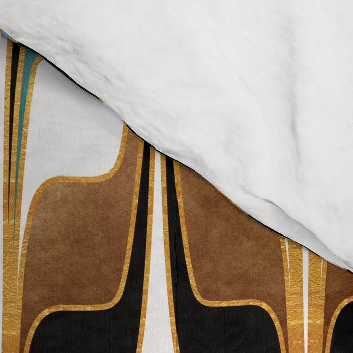 Mid Century Modern Liquid Watercolor Abstract / Faux Gold, Ocean Blue Teal, Brown, Black, White/ V1 Comforter Gallery Image 4