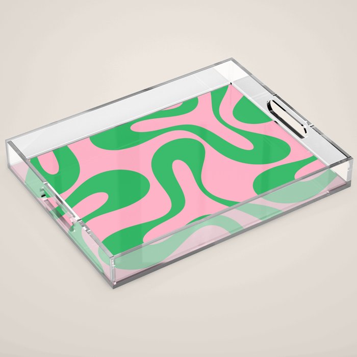 Pink and Green Soft Curves Retro Modern Abstract Pattern Acrylic Tray Gallery Image 1