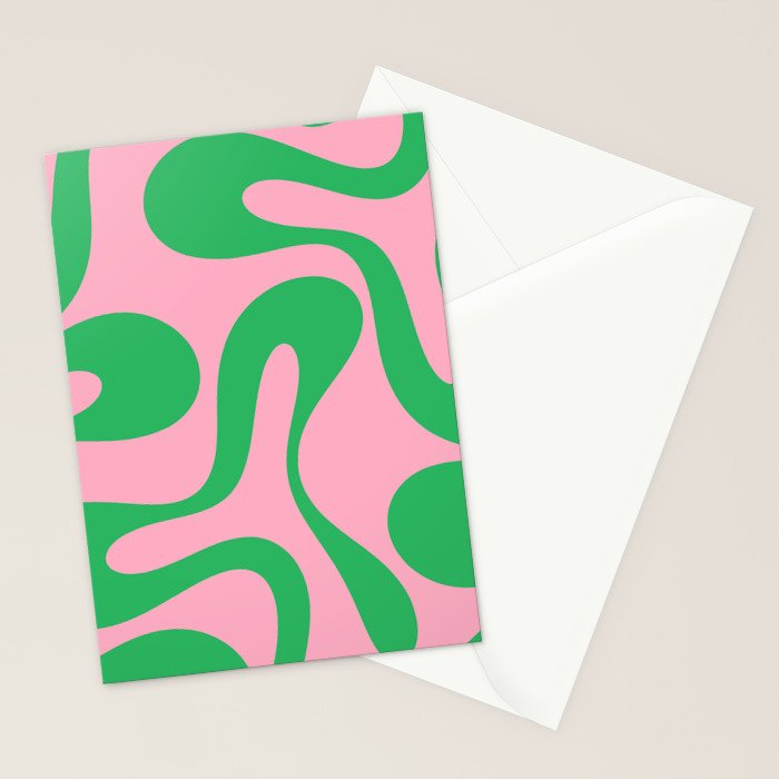 Pink and Green Soft Curves Retro Modern Abstract Pattern Stationery Card Gallery Image 2