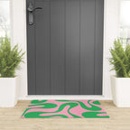 Pink and Green Soft Curves Retro Modern Abstract Pattern Welcome Mat Gallery Image 3
