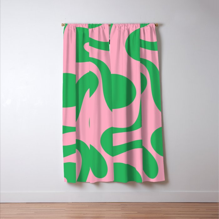 Pink and Green Soft Curves Retro Modern Abstract Pattern Window Curtain Gallery Image 3